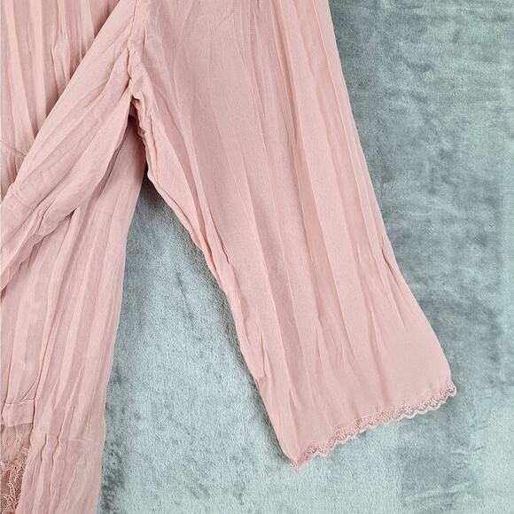 Womens Top XL Pink Boho Feminine Floral Lace Dainty‎ Romantic Coquette Pleated - Picture 3 of 6